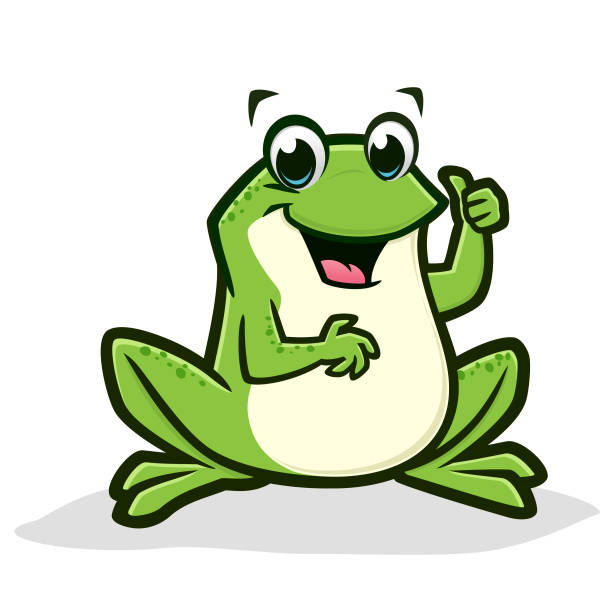 Vector illustration of a cartoon green frog thumb up for design element